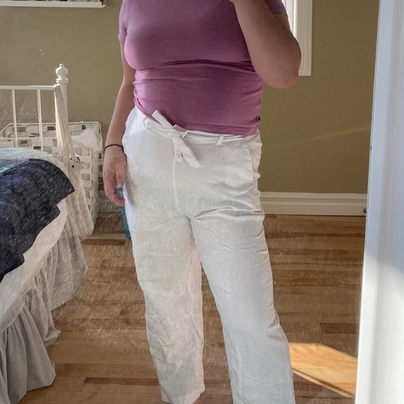 High Waisted White Linen Pants - Picture 2 of 5